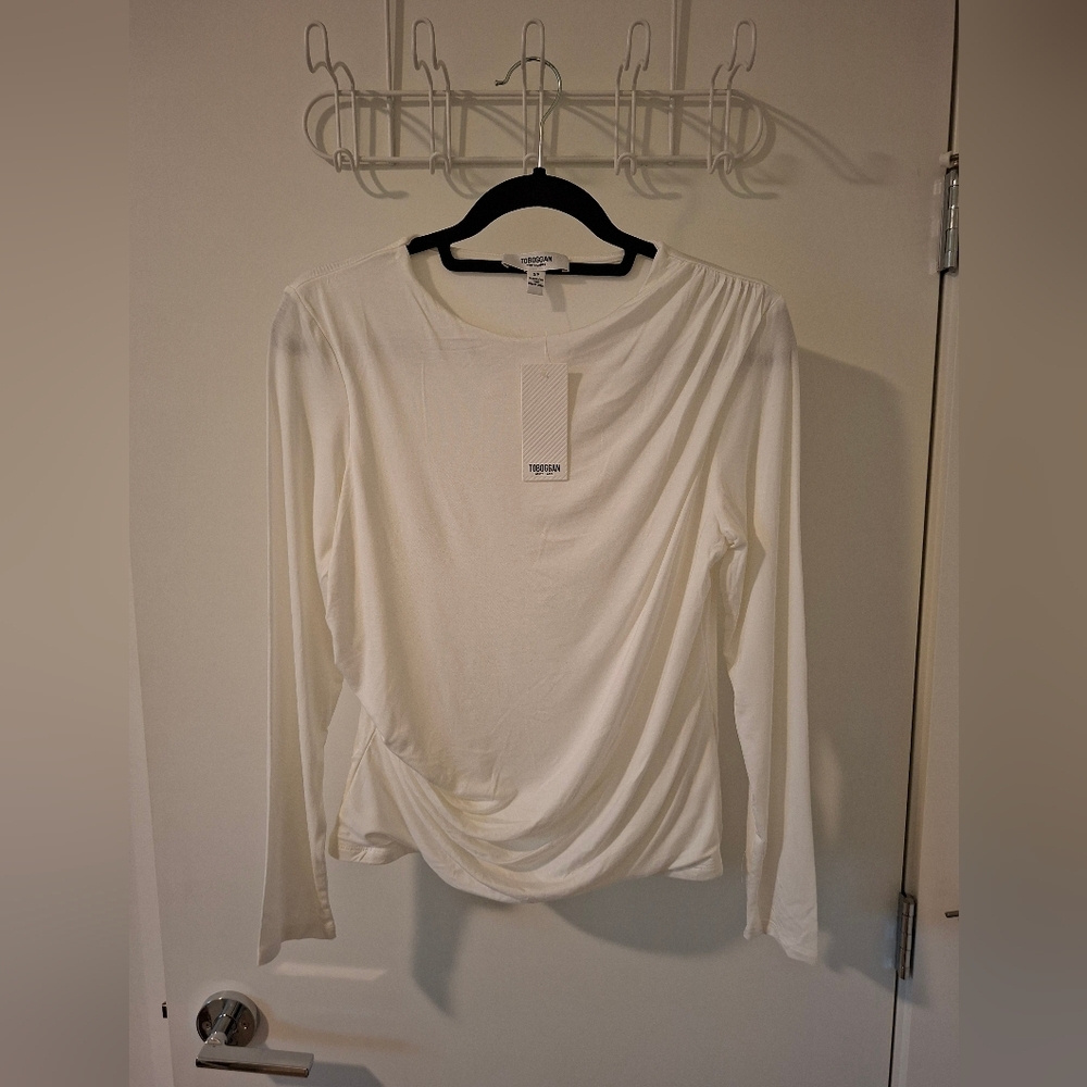 NWT Toboggan White Label Women's White Long-sleeve Ruched Front Top (Size S)